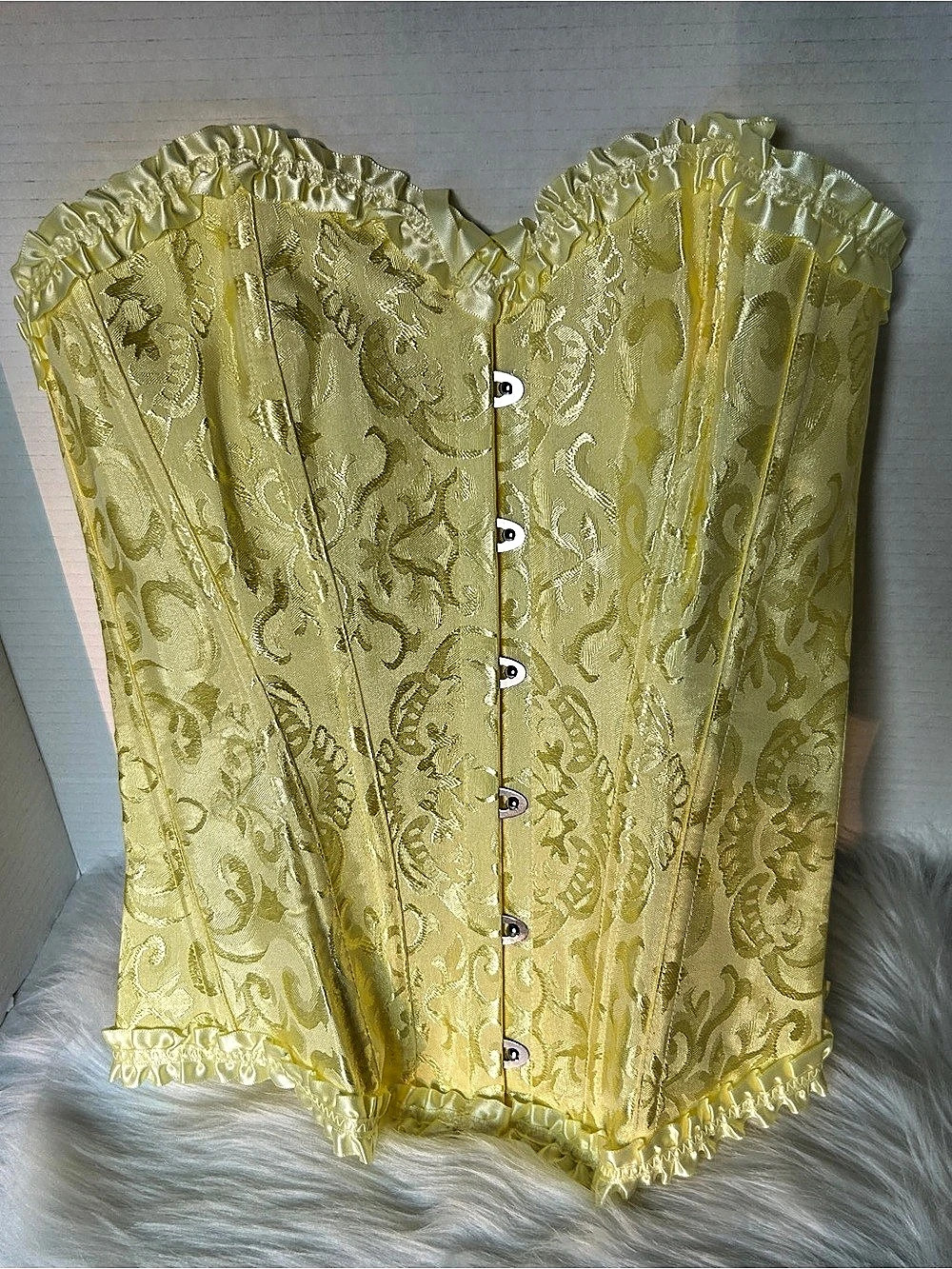 Solid color Floral Brocade Corset Top in Yellow
